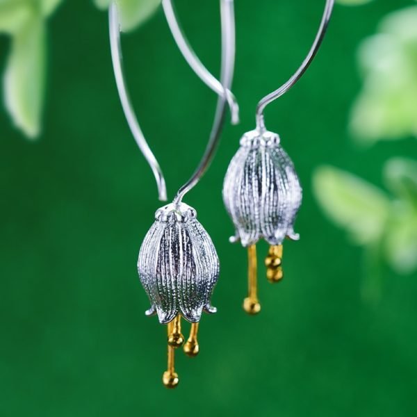 Lotus Fun Real 925 Sterling Silver Natural Creative Handmade Fine Jewelry Fresh Bell Flower Dangle Earrings for Women Brincos - Image 2