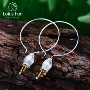 Lotus Fun Real 925 Sterling Silver Natural Creative Handmade Fine Jewelry Fresh Bell Flower Dangle Earrings for Women Brincos