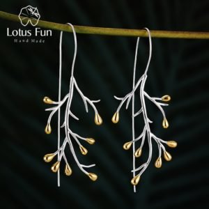 Lotus Fun Real 925 Sterling Silver Natural Creative Handmade Fine Jewelry Statement Tree Fashion Drop Earrings for Women Brincos