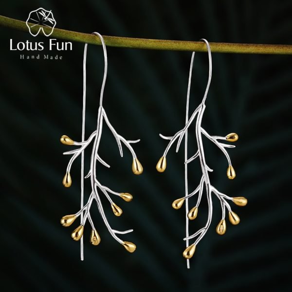 Lotus Fun Real 925 Sterling Silver Natural Creative Handmade Fine Jewelry Statement Tree Fashion Drop Earrings for Women Brincos