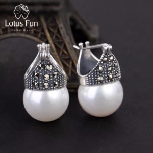 Lotus Fun Real 925 Sterling Silver Natural Handmade Designer Fine Jewelry Vintage Fashion Drop Earrings for Women Brincos Bijoux
