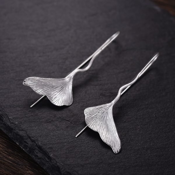 Lotus Fun Real 925 Sterling Silver Natural Handmade Designer Fine Jewelry Vintage Ginkgo Leaf Drop Earrings for Women Brincos - Image 2