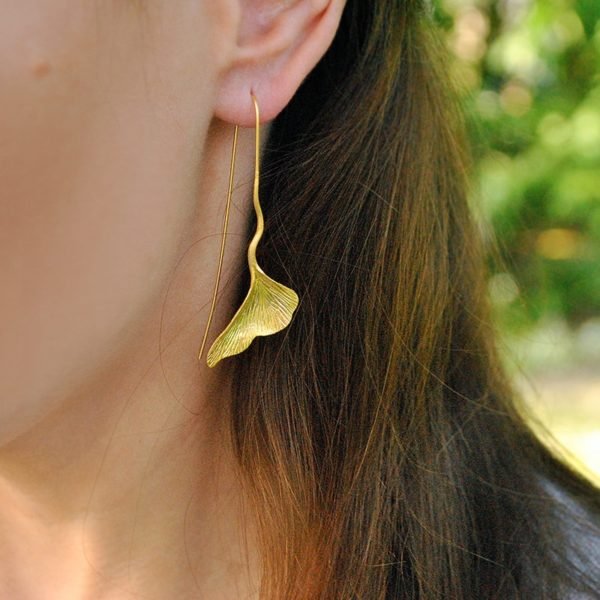 Lotus Fun Real 925 Sterling Silver Natural Handmade Designer Fine Jewelry Vintage Ginkgo Leaf Drop Earrings for Women Brincos - Image 4