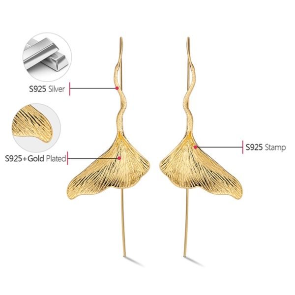 Lotus Fun Real 925 Sterling Silver Natural Handmade Designer Fine Jewelry Vintage Ginkgo Leaf Drop Earrings for Women Brincos - Image 5