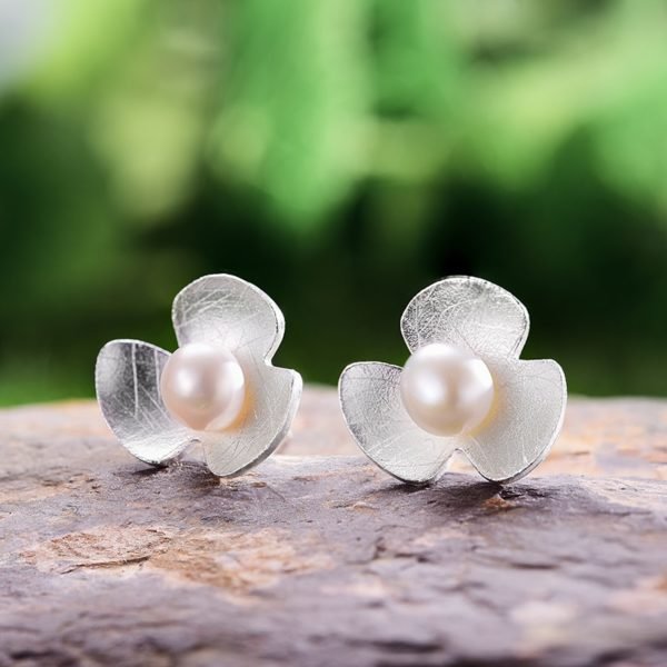 Lotus Fun Real 925 Sterling Silver Natural Pearl Handmade Fine Jewelry Fresh Clover Flower Stud Earrings for Women Brincos - Image 2