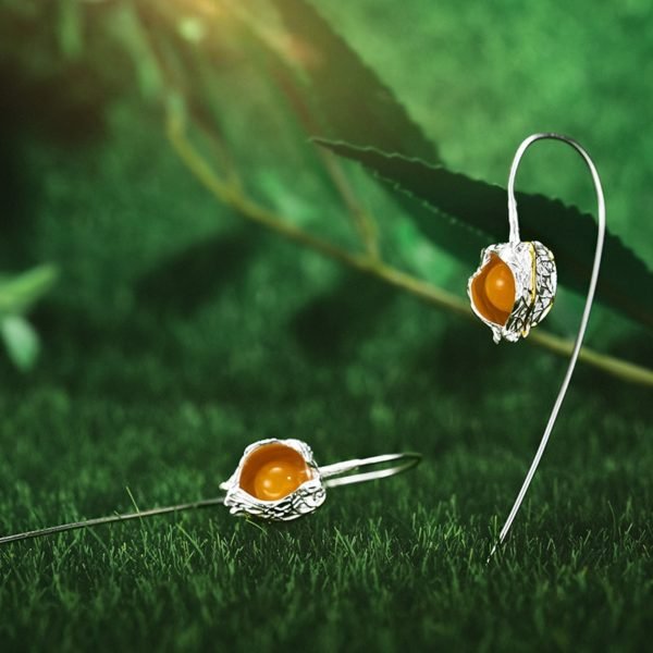 Lotus Fun Real 925 Sterling Silver Natural Stone Handmade Fine Jewelry Creative Design Physalis Fruits Dangle Earrings for Women - Image 2