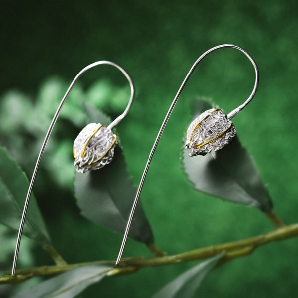 Lotus Fun Real 925 Sterling Silver Natural Stone Handmade Fine Jewelry Creative Design Physalis Fruits Dangle Earrings for Women - Image 3