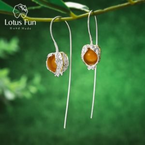 Lotus Fun Real 925 Sterling Silver Natural Stone Handmade Fine Jewelry Creative Design Physalis Fruits Dangle Earrings for Women