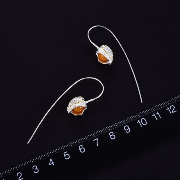 Lotus Fun Real 925 Sterling Silver Natural Stone Handmade Fine Jewelry Creative Design Physalis Fruits Dangle Earrings for Women - Image 5