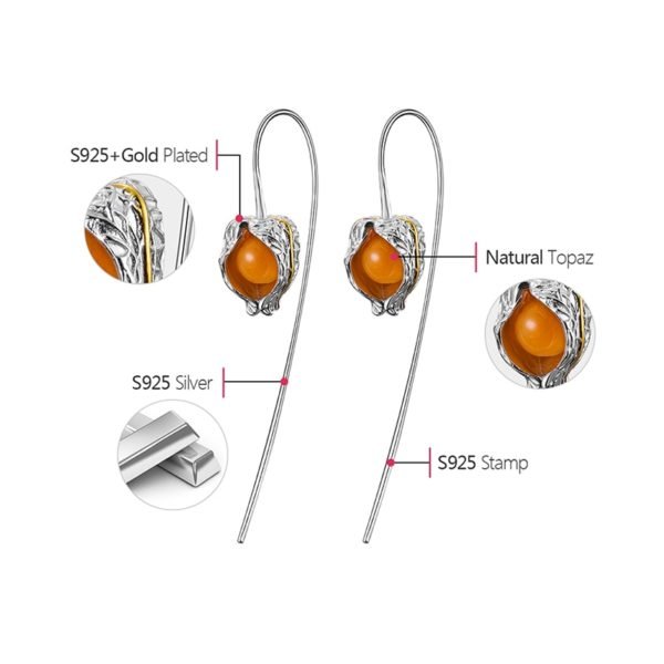 Lotus Fun Real 925 Sterling Silver Natural Stone Handmade Fine Jewelry Creative Design Physalis Fruits Dangle Earrings for Women - Image 6