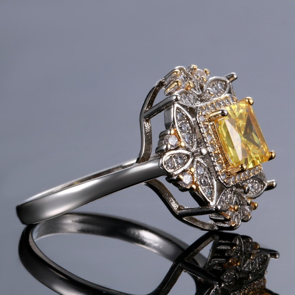 Luxury Square Citrine Rings For Women Genuine 925 Sterling Silver Jewelry With AAA Zircon Wedding Engagement Ring Size 6-10 Hot - Image 3
