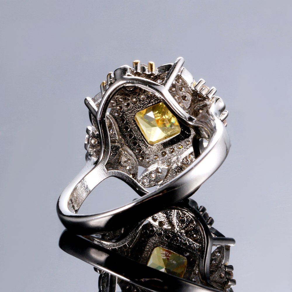 Luxury Square Citrine Rings For Women Genuine 925 Sterling Silver Jewelry With AAA Zircon Wedding Engagement Ring Size 6-10 Hot - Image 4