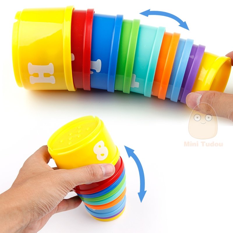 MiniTudou 8PCS Educational Baby Toys 6Month+ Figures Letters Foldind Stack Cup Tower Children Early Intelligence - Image 2