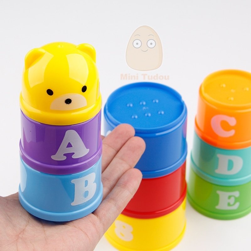 MiniTudou 8PCS Educational Baby Toys 6Month+ Figures Letters Foldind Stack Cup Tower Children Early Intelligence - Image 3