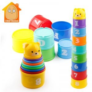 MiniTudou 8PCS Educational Baby Toys 6Month+ Figures Letters Foldind Stack Cup Tower Children Early Intelligence