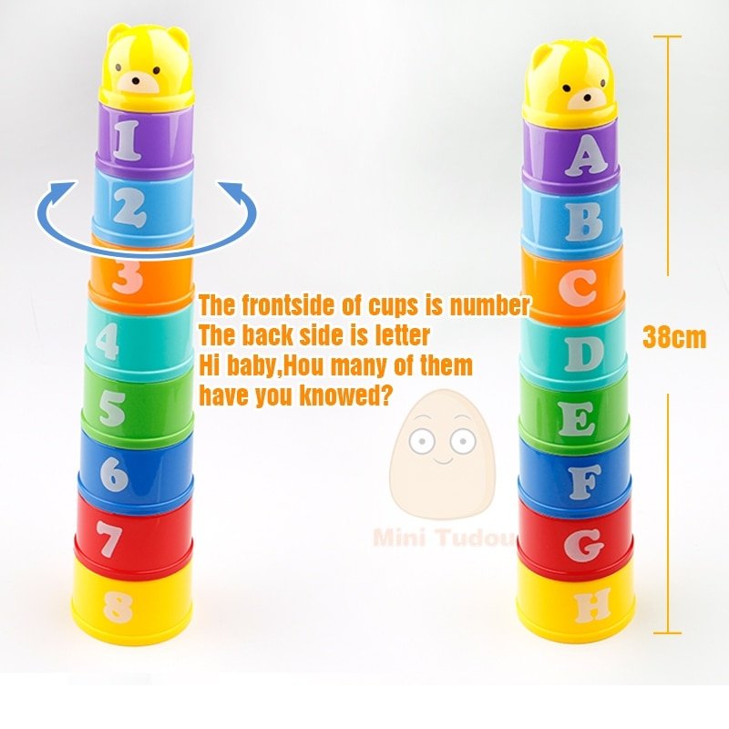 MiniTudou 8PCS Educational Baby Toys 6Month+ Figures Letters Foldind Stack Cup Tower Children Early Intelligence - Image 5