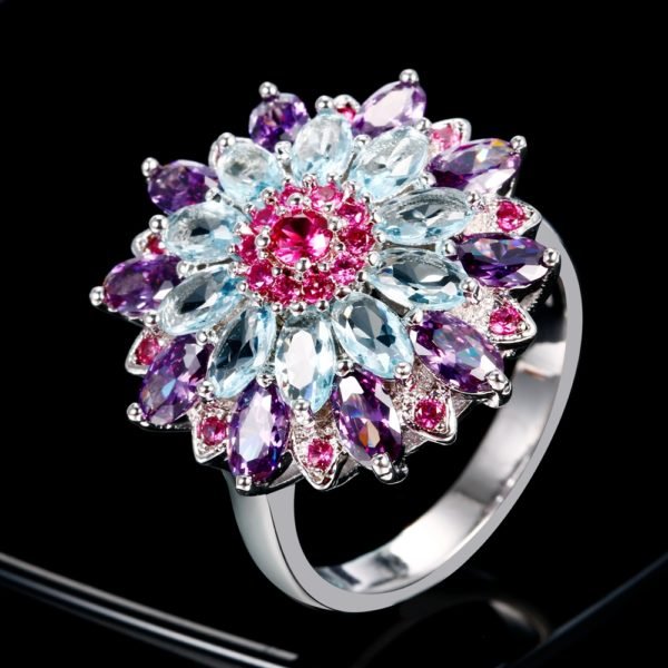 Nasiya Multicolor Gemstone Flower Shape Wedding Ring New Design Silver 925 Jewelry Rings For Women Top Quality Wholesale Jewelry - Image 2