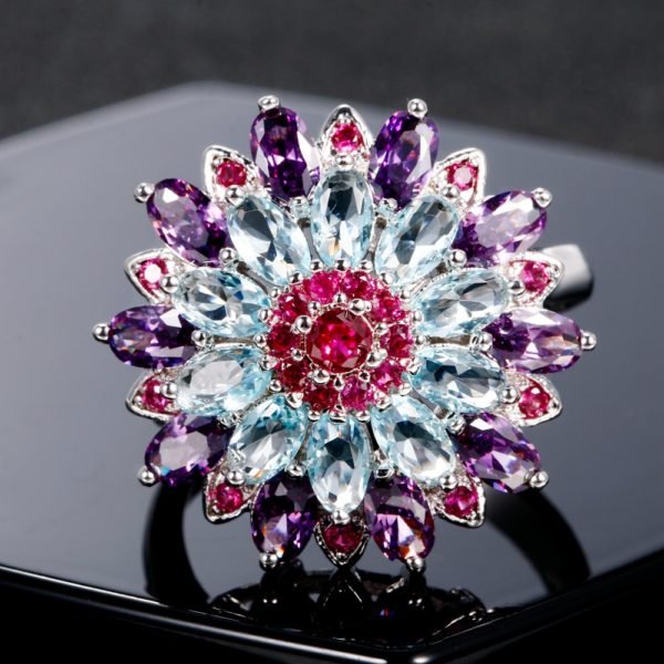 Nasiya Multicolor Gemstone Flower Shape Wedding Ring New Design Silver 925 Jewelry Rings For Women Top Quality Wholesale Jewelry - Image 3