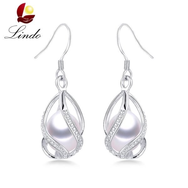 Natural Freshwater Pearl Drop Earrings For Women Elegant 925 Sterling Silver Anti allergy Earrings DIY Cage Jewelry 2019 Lindo