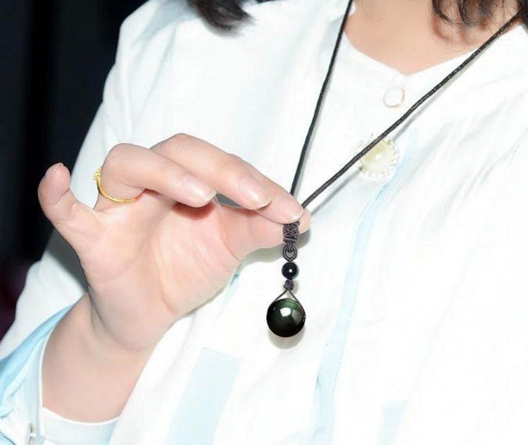 Natural Obsidian Rainbow Eye Transfer Good Luck Bead Pendant Necklace Polyester Rope Chain Necklace Jewelry For Woman - Image 4