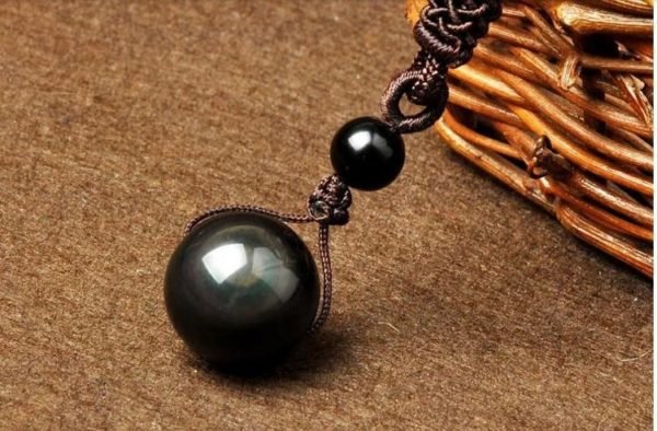 Natural Obsidian Rainbow Eye Transfer Good Luck Bead Pendant Necklace Polyester Rope Chain Necklace Jewelry For Woman - Image 5