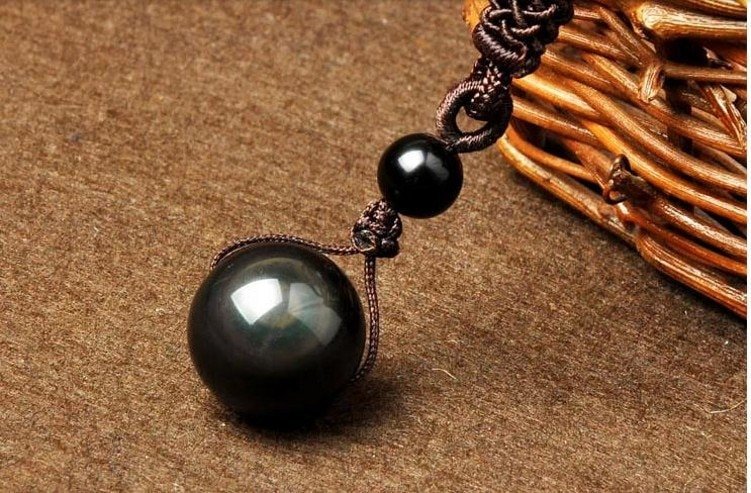 Natural Obsidian Rainbow Eye Transfer Good Luck Bead Pendant Necklace Polyester Rope Chain Necklace Jewelry For Woman - Image 5