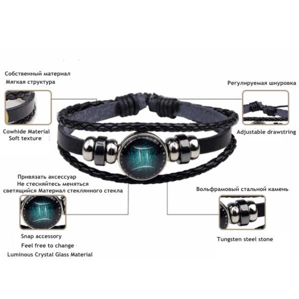 New 12 Constellation Luminous Bracelet Men Leather Bracelet Charm Bracelets for Men Boys Women Girl Jewelry Accessories Gifts - Image 6