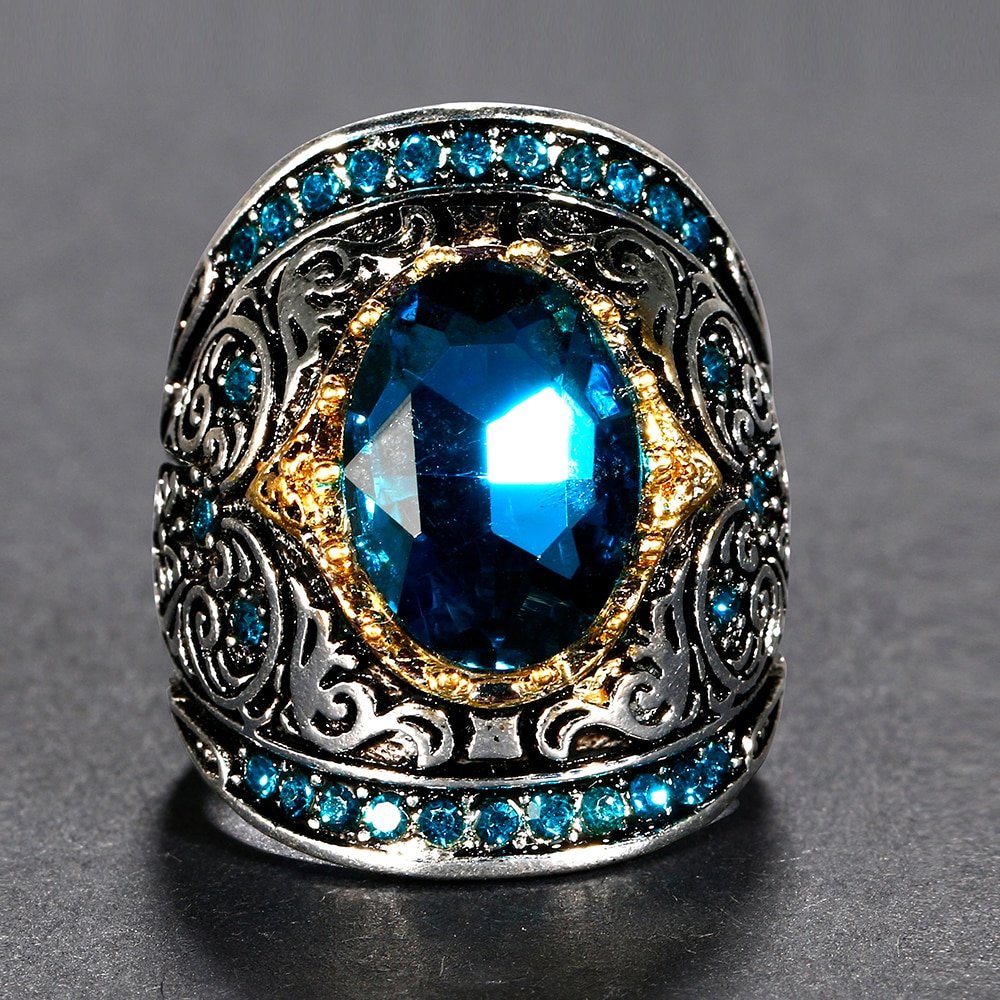 New Arrival Peacock Blue Gemstone Rings For Women Men's  Aquamatine 925 Silver Jewelry Ring Vintage Gift for Mother Grandmother - Image 2