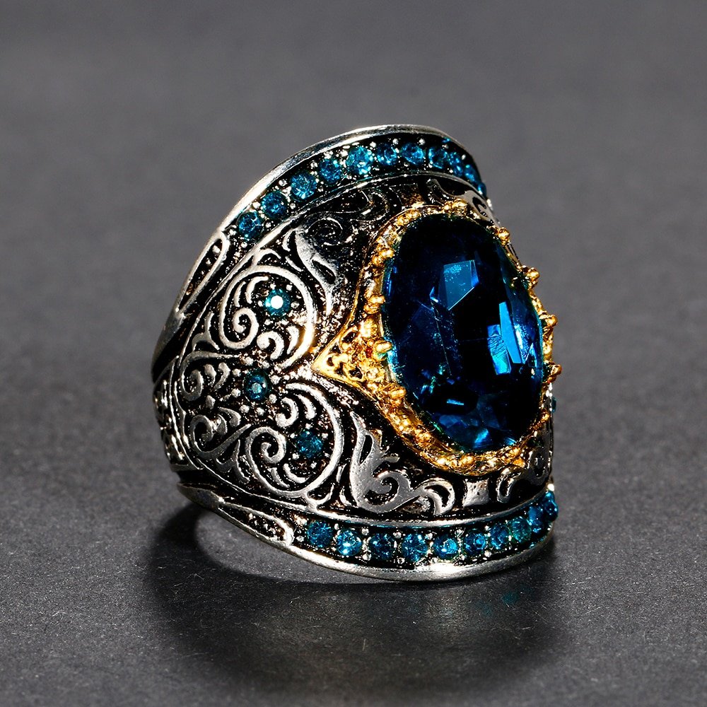 New Arrival Peacock Blue Gemstone Rings For Women Men's  Aquamatine 925 Silver Jewelry Ring Vintage Gift for Mother Grandmother - Image 3