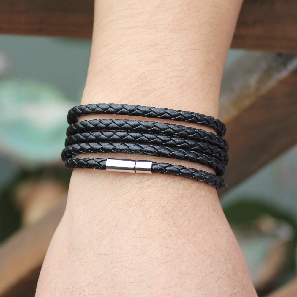 New Style! 2018 Latest Popular 5 Laps Leather Bracelet For Men Charm Vintage Black Bracelet Free Shipping!10 Color Choose - Image 2