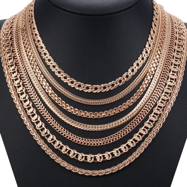 Personalize Necklace For Women Men 585 Rose Gold Venitian Curb Snail Foxtail Link Chains Necklace Fashion Jewelry 50cm 60cm CNN1 - Image 4
