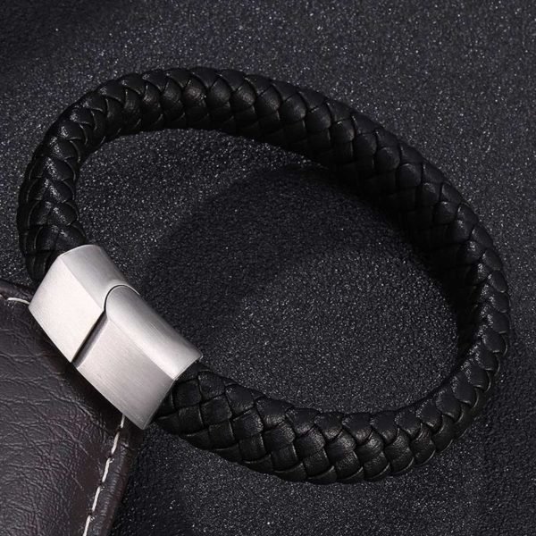 Punk Men Jewelry Braided Leather Bracelet Men Handmade Bracelet Trendy Stainless Steel Magnetic Clasp Male Wrist Band Gift PW740 - Image 2