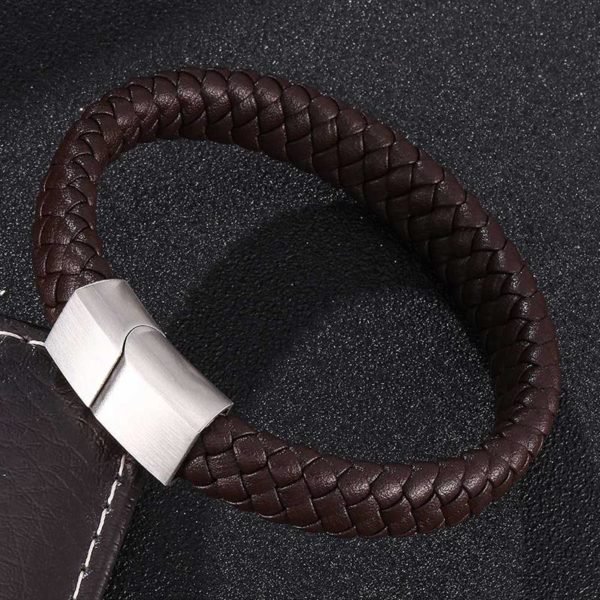 Punk Men Jewelry Braided Leather Bracelet Men Handmade Bracelet Trendy Stainless Steel Magnetic Clasp Male Wrist Band Gift PW740 - Image 4