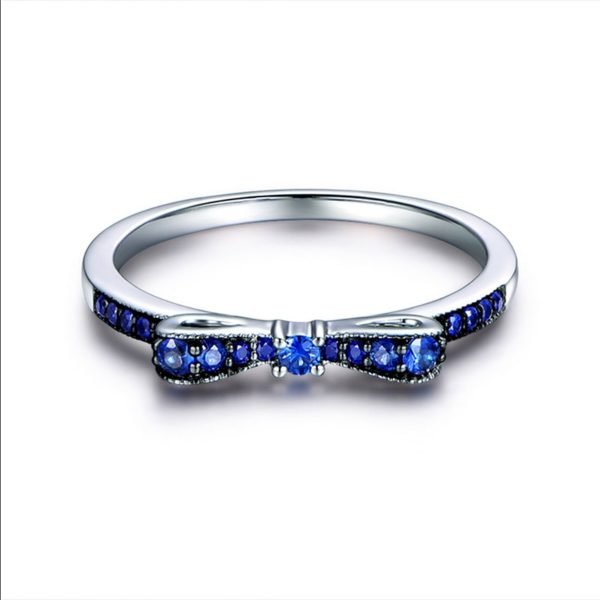 Rings For Women 100% Sterling Silver 925 Fine Jewelry Blue Spinel Sparkling Bow Knot Stackable Korean Style Cute For Girls - Image 2