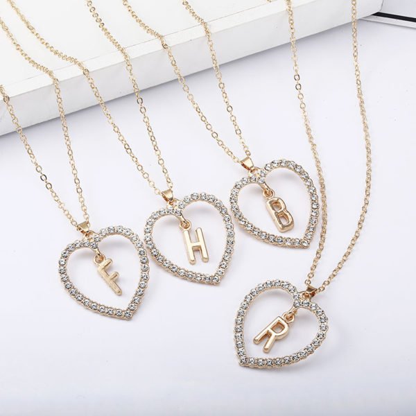 Romantic Love Pendant Necklace For Girls Women Rhinestone Initial Letter Necklace Alphabet Gold Collars Trendy New Charms Kolye