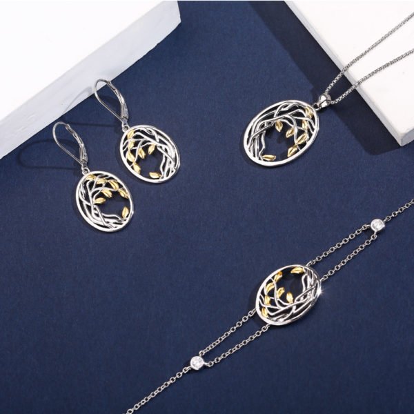 SA SILVERAGE 925 Sterling Silver Tree of Life Drop Earrings for Woman 925 Silver Long Women Earrings Yellow Gold Color Brincos - Image 4