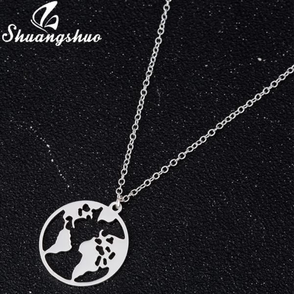 Shuangshuo Vintage Origami World Map Necklace Women Geometric Necklace Round Necklace Circle Necklaces & Pendants Choker Jewelry - Image 3