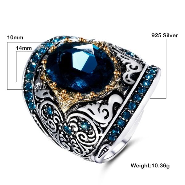 Silver Fashion Jewelry Rings For Men Women's 925 Sterling Silver Rings 10X14MM Big Blue Gemstone Ring Anniversary Party Gifts - Image 2