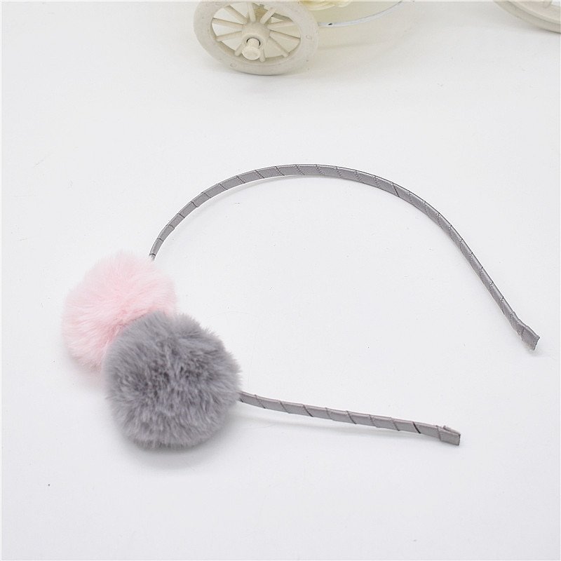 Sweet girls beautiful hairband headpieces rabbit ears plush ball big hair head hoop hair accessories Tiara for children. 1pcs - Image 4