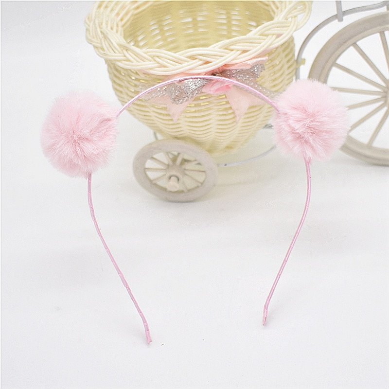Sweet girls beautiful hairband headpieces rabbit ears plush ball big hair head hoop hair accessories Tiara for children. 1pcs - Image 5