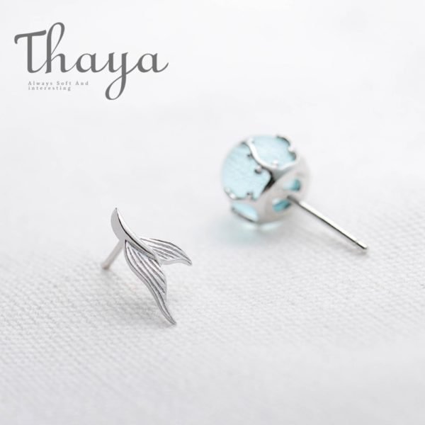 Thaya Mermaid Bubble Studs Earrings s925 Silver Blue Crystal Seaweed Cushion fishtail Earring for Women jewelry Female