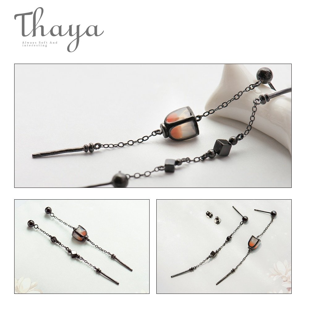 Thaya Vintage Long Pendant Earrings Dropping Sky Lantern Handmade s925 sterling Silver Studs For Women Female Elegant Jewelry - Image 2