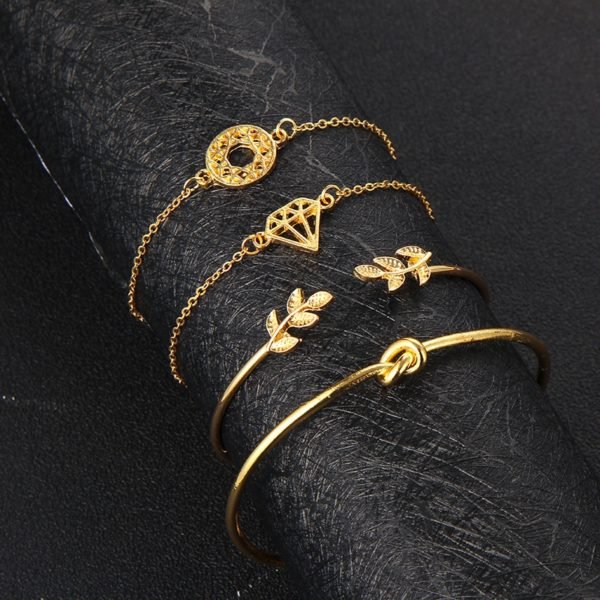 Tocona 4pcs/Set Fashion Bohemia Leaf Knot Hand Cuff Link Chain Charm Bracelet Bangle for Women Gold Bracelets Femme Jewelry 6115 - Image 3