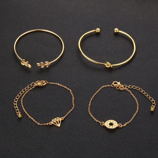 Tocona 4pcs/Set Fashion Bohemia Leaf Knot Hand Cuff Link Chain Charm Bracelet Bangle for Women Gold Bracelets Femme Jewelry 6115 - Image 5