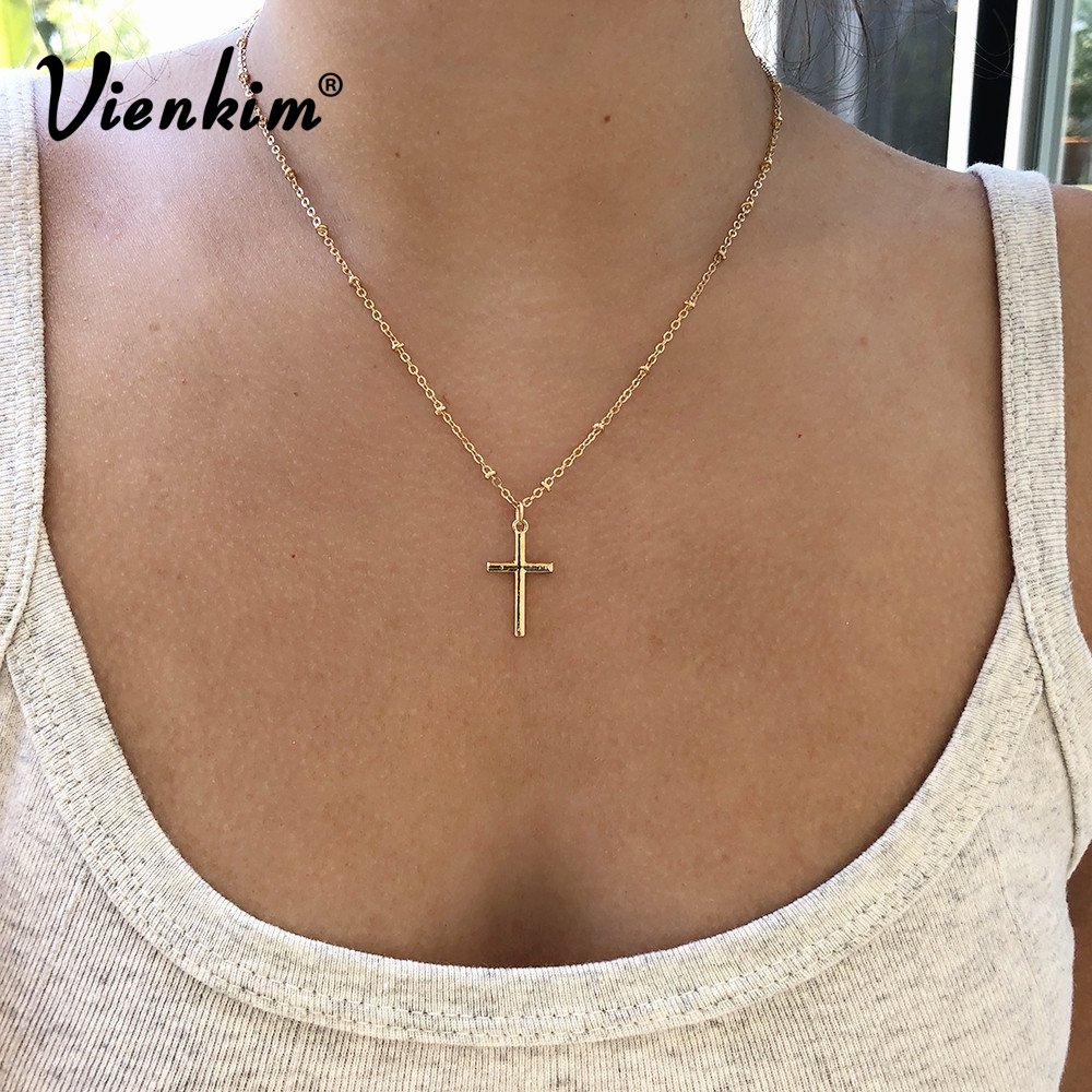 Vienkim 2019 Summer Gold Chain Cross Necklace Small Gold Cross Religious Jewelry Women's necklace