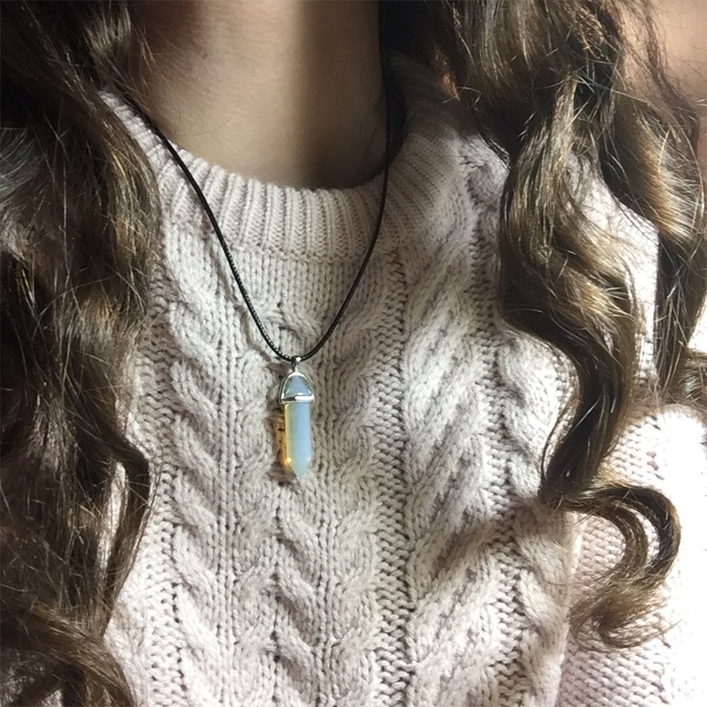 Vienkim Hot Hexagonal Column Necklaces Natural Crystal Pendants Stone Pendant Leather Chains Necklace For Women Fashion Jewelry - Image 2