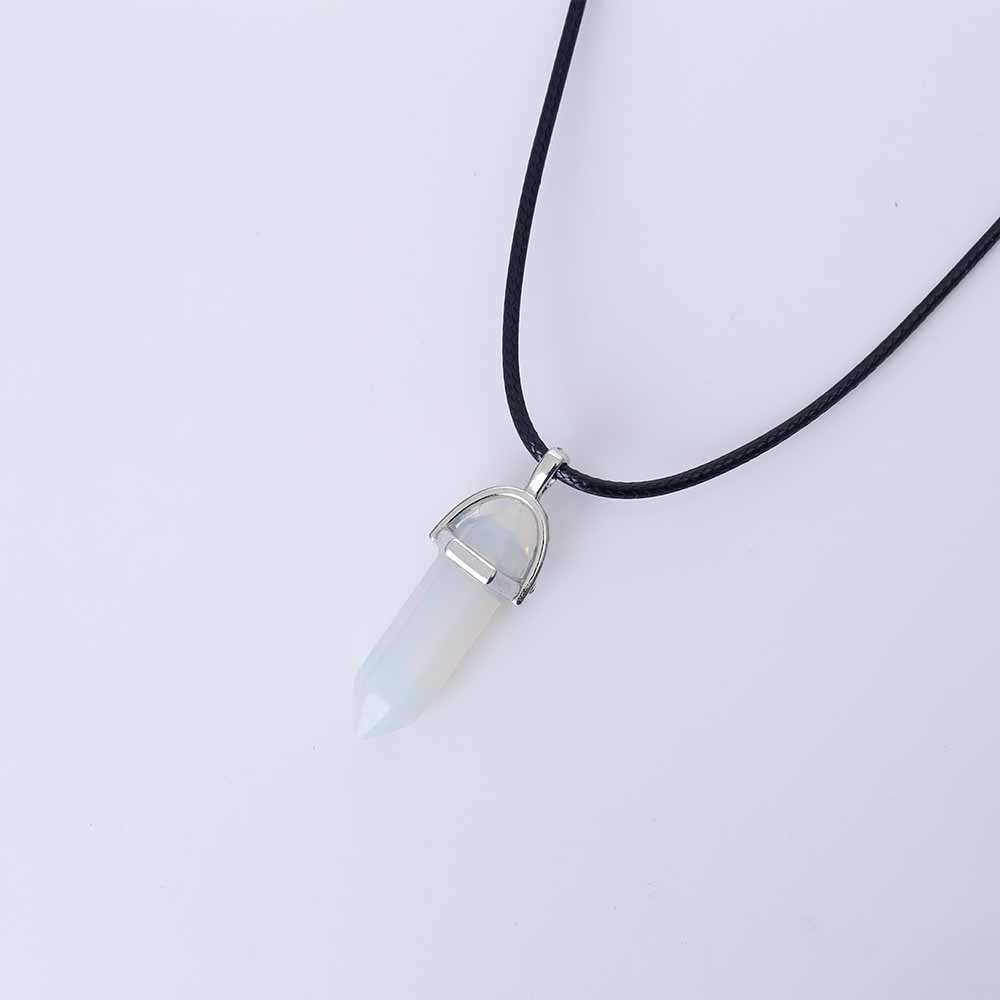 Vienkim Hot Hexagonal Column Necklaces Natural Crystal Pendants Stone Pendant Leather Chains Necklace For Women Fashion Jewelry - Image 3