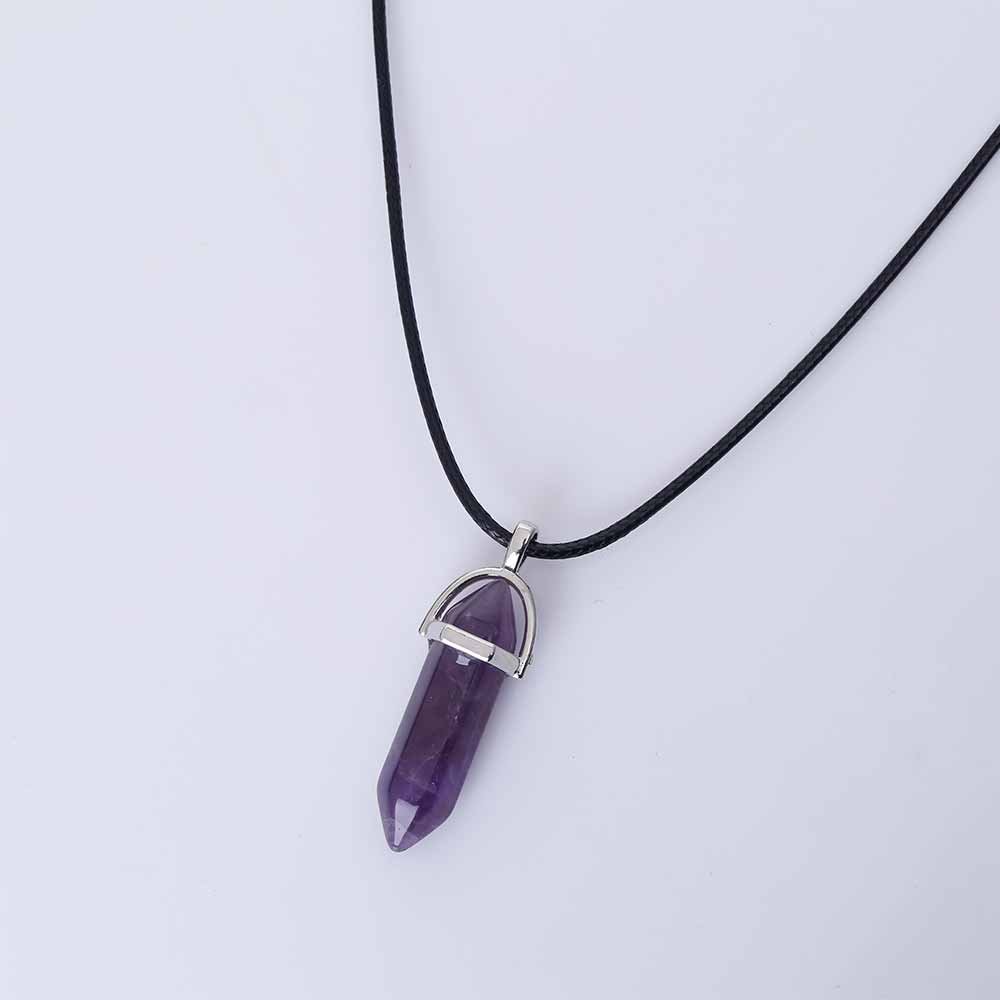 Vienkim Hot Hexagonal Column Necklaces Natural Crystal Pendants Stone Pendant Leather Chains Necklace For Women Fashion Jewelry - Image 4