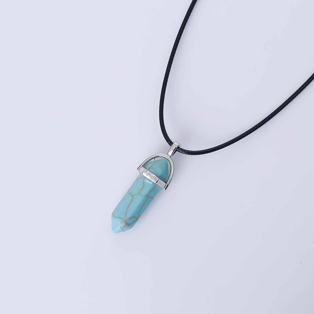 Vienkim Hot Hexagonal Column Necklaces Natural Crystal Pendants Stone Pendant Leather Chains Necklace For Women Fashion Jewelry - Image 5