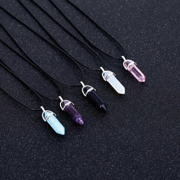 Vienkim Hot Hexagonal Column Necklaces Natural Crystal Pendants Stone Pendant Leather Chains Necklace For Women Fashion Jewelry - Image 6